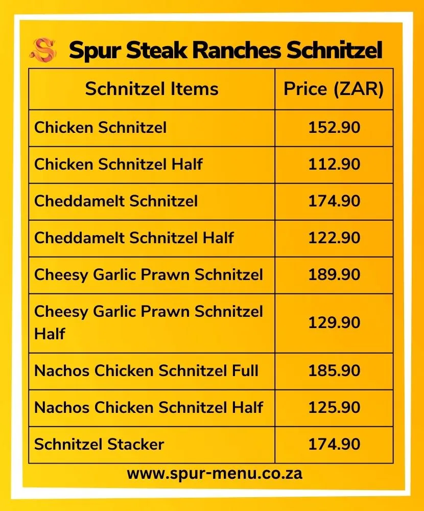 Spur Steak Ranches Schnitzel Menu Prices