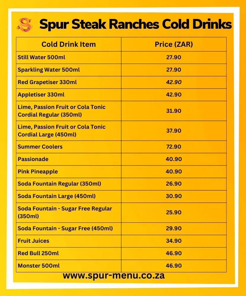 Spur Cold Drinks Menu With Prices