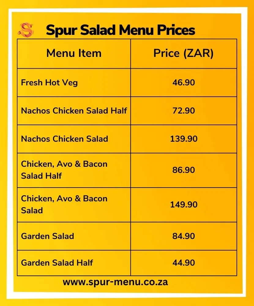 Spur Steak Ranches Salad Menu Prices