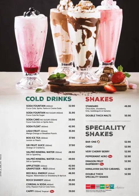 Panarottis MilkShakes Menu