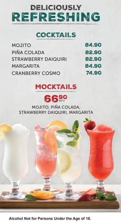 Panarottis Mocktails menu