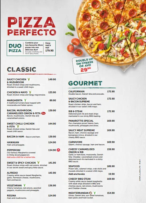 Panarottis Pizza Menu