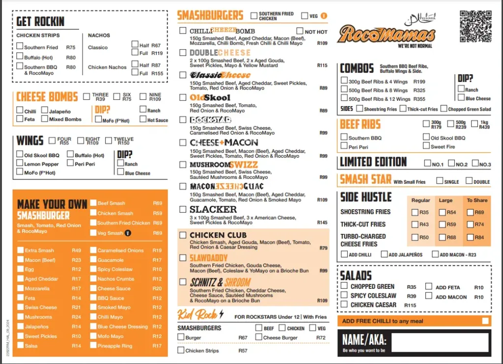 RocoMamas Halaal Menu