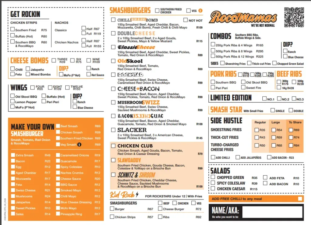 RocoMamas Menu With Prices