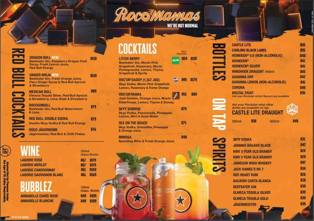 Rocomamas Wine, Bubblez, Cocktails, Bottles & Sprites Menu